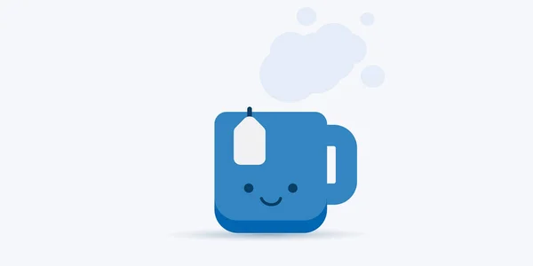 Blue Mug Tea Filter Bag Icon Object Silhouette Flat Vector — Stock Vector