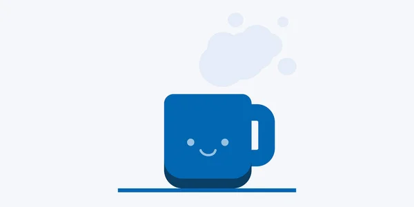 Blue Mug Icon Silhouette Flat Vector Design Element Smiling Face — Stock Vector