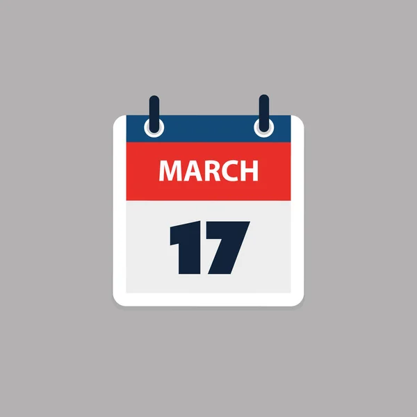 シンプルなカレンダーページ3月17日の日 バナー グレーの背景に隔離されたグラフィックデザイン ウェブ フライヤー ポスターのデザイン要素 予定されたイベント 会議のために作られたデザインに便利な — ストックベクタ