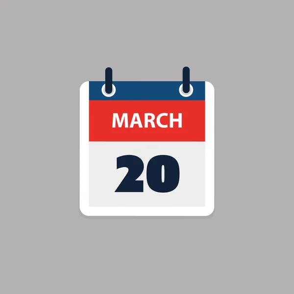 シンプルなカレンダーページ3月20日の日 バナー グレーの背景に隔離されたグラフィックデザイン ウェブ フライヤー ポスターのデザイン要素 予定されたイベント 会議のために作られたデザインに便利な — ストックベクタ