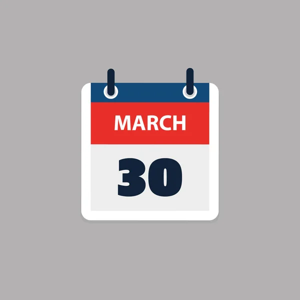シンプルなカレンダーページ3月30日の日 バナー グレーの背景に隔離されたグラフィックデザイン ウェブ フライヤー ポスターのためのデザイン要素 予定されたイベント 会議のために作られたデザインに役立つ — ストックベクタ