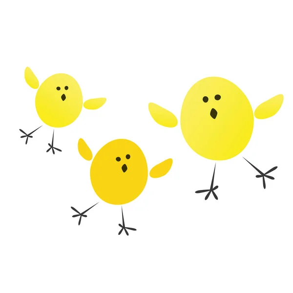 Három Vicces Aranyos Ugró Sárga Chicks Design Izolált Fehér Háttér — Stock Vector