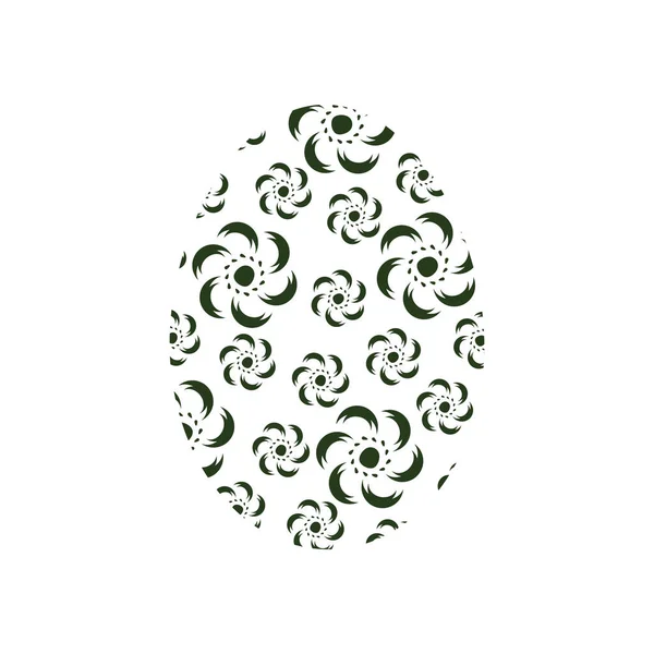 Isolated Black White Oval Easter Egg Shape Ornamental Floral Pattern — Stock Vector