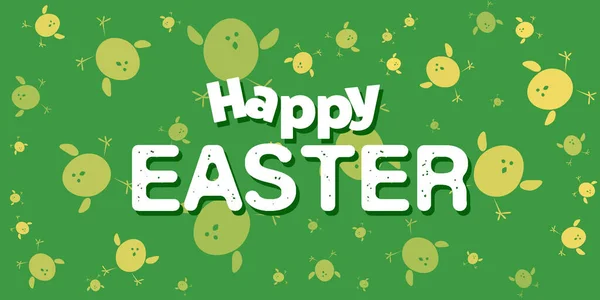 Happy Easter Card Template Big Text Étiquette Sur Motif Poussins — Image vectorielle