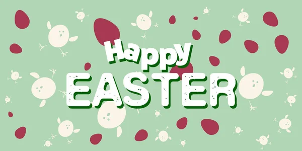 Happy Easter Card Template Grande Testo Etichetta Posizionato Casualmente Pulcini — Vettoriale Stock