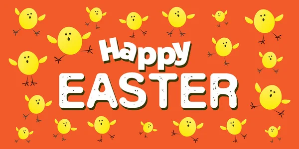 Happy Easter Card Template Big Text Label Random Placed Yellow — Stock Vector