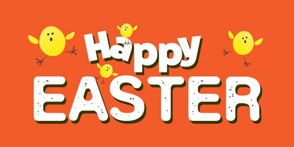 Happy Easter Card Template Big Text Label Jumping Funny Yellow — Stock Vector