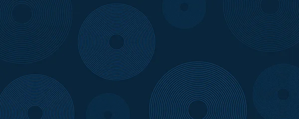 濃い青の最小幾何学模様の背景と大きな同心円 多目的テンプレート 丸い形の構成 ポスター ヘッダー ランディングページデザイン ワイドスケールベクトルイラスト — ストックベクタ