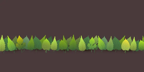 Schichten Aus Verschiedenen Grünen Blättern Einer Reihe Auf Braunem Hintergrund — Stockvektor