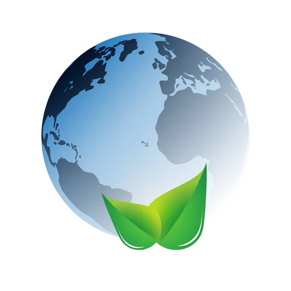 ブルー グローバル ワールド コンセプト グラフィック デザイン レイアウト Green Leaves Earth — ストックベクタ