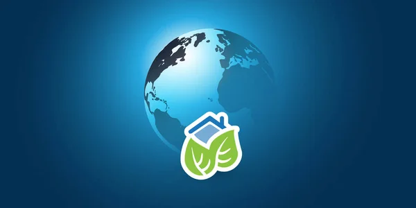 Koncepcja Blue Global Eco World Kreatywny Układ Graficzny Zielone Liście — Wektor stockowy