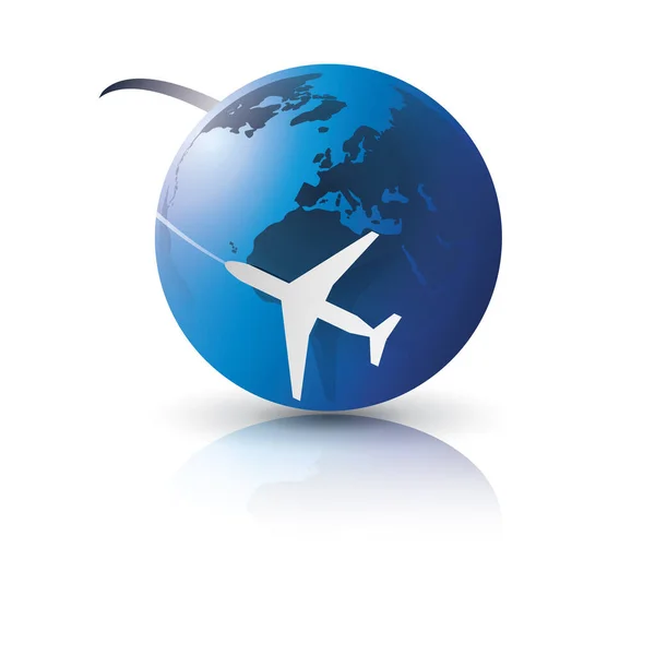 Dünyayı Gezmek Uçakla Seyahat Modern Style Earth Globe Tasarımı Beyaz — Stok Vektör