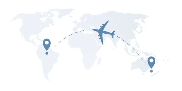 世界中を旅する 飛行機で旅行する 世界の地図と旅行に出かけよう — ストックベクタ