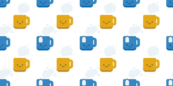 Seamless Blue Brown Coffee Tea Cup Icons Pattern Wide Scale — стоковий вектор