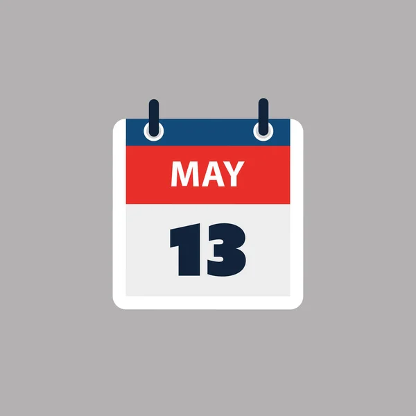 シンプルなカレンダーページ5月13日の日 バナー グレーの背景に隔離されたグラフィックデザイン ウェブ フライヤー ポスターのためのデザイン要素 予定されたイベント 会議のために作られたデザインに役立つ — ストックベクタ