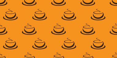 Birçok Orange and Brown Coffee Cup veya Soup Bowl Sembolleri Geniş Boyutlu Turuncu Arkaplan - Düzenlenebilir Vektör Biçiminde Tasarım Şablonu