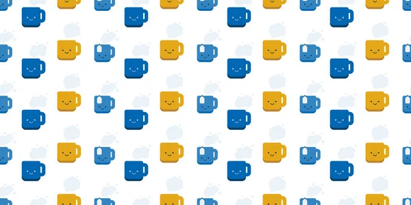 Seamless Blue Brown Coffee Tea Cup Symbols Pattern Wide Scale — стоковий вектор