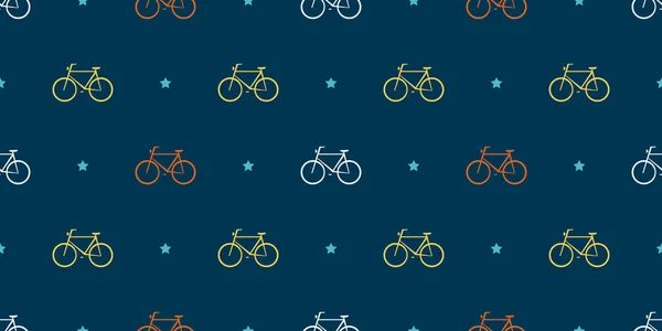 Projeto Plano Linhas Muitos Padrões Símbolos Bicicleta Sem Costura Coloridos — Vetor de Stock