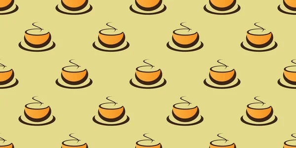 Seamless Brown Orange Coffee Cup Soup Bowl Symbols Pattern Wide - Stok Vektor
