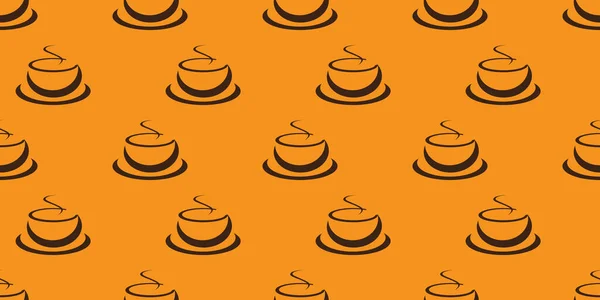オレンジとブラウンのコーヒーカップやスープボウルのシンボルの多くは 幅広いスケールでシームレスなパターンオレンジの背景 編集可能なベクトル形式のデザインテンプレート — ストックベクタ