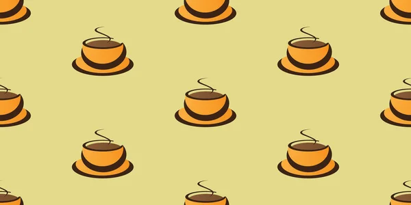 Beaucoup Tasse Café Orange Bol Soupe Icônes Motif Sans Couture — Image vectorielle