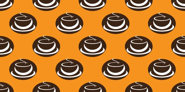 Many Brown Coffee Cup Soup Bowl Symbols Seamless Pattern Wide — Stock Vector