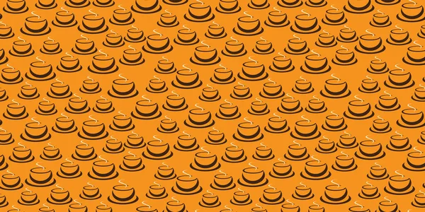 茶色のコーヒーカップやスープボウルのシンボルの多く ワイドスケールオレンジの背景にレトロなスタイルパターン 編集可能なベクトル形式のデザインテンプレート — ストックベクタ