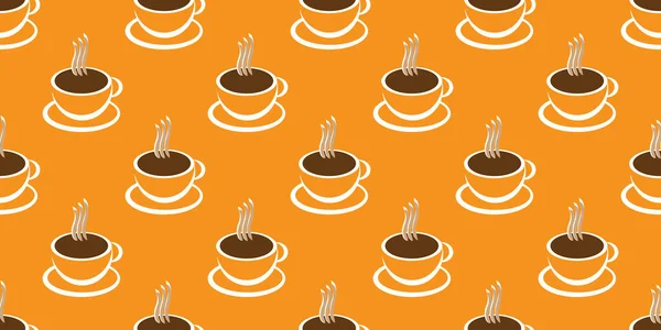 Seamless Orange Brown Coffee Cup Soup Bowl Icons Pattern Wide — Stock Vector