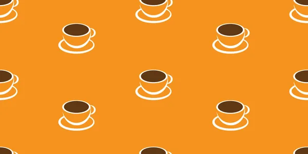 Seamless Orange Brown Coffee Cup Soup Bowl Icons Pattern Wide — Διανυσματικό Αρχείο