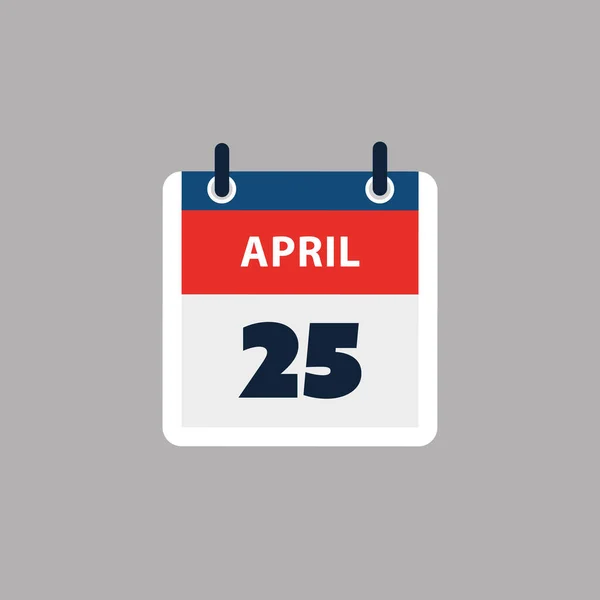 シンプルなカレンダーページ4月25日の日 バナー グレーの背景に隔離されたグラフィックデザイン ウェブ フライヤー ポスターのデザイン要素 予定されたイベント 会議のために作られたデザインに便利な — ストックベクタ
