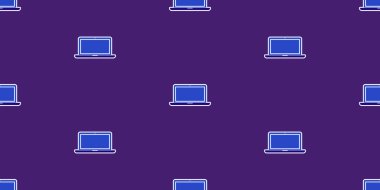 Koyu Mor Arkaplan Üzerine Birçok Basit Mavi Minimalist Laptop Sembolleri - Kusursuz Desen Arkaplan Tasarımı, BT, Web ve Teknoloji için Geniş Ölçekli Doku - Düzenlenebilir Vektör Biçiminde Görüntü