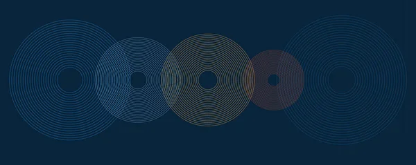 ダークブラウン イエロー ブルーのミニマルな3D幾何学模様の背景と同心円 多目的テンプレート ラウンドシェイプ構成 ポスター ヘッダー ランディングページデザイン ベクトルイラスト — ストックベクタ