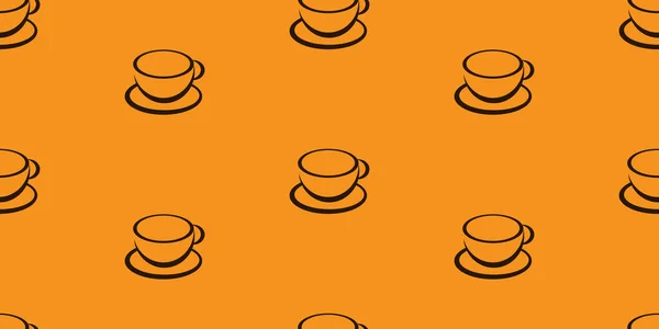 广域橙色背景下的许多橙色和棕色咖啡杯或汤碗符号无缝图案 可编辑矢量格式的设计模板 — 图库矢量图片