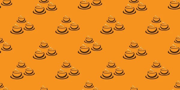 大尺度橙色背景下的布朗咖啡杯或汤碗符号无缝图案组 可编辑向量格式的设计模板 — 图库矢量图片