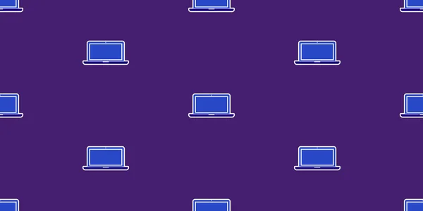 Muchos Símbolos Simples Ordenador Portátil Minimalista Azul Sobre Fondo Púrpura — Archivo Imágenes Vectoriales