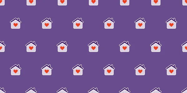 白い愛の家のアイコンの列 たくさんの建物の形 赤いハートでシームレスな家のテクスチャ ベクトルの背景デザイン ウェブサイト プラカード ポスター パンフレットのためのベース 地域社会のシンボル — ストックベクタ