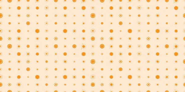 Много Оранжевый Цветок Солнце Символы Различных Размеров Форм Винтажный Стиль — стоковый вектор
