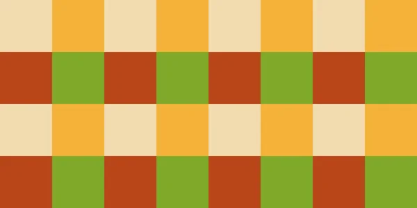 抽象タイルの表面パターンとランダムな色のオレンジ 緑の四角形 ワイドスケール幾何学的モザイクテクスチャ 世代間アート ベクトル背景デザイン — ストックベクタ