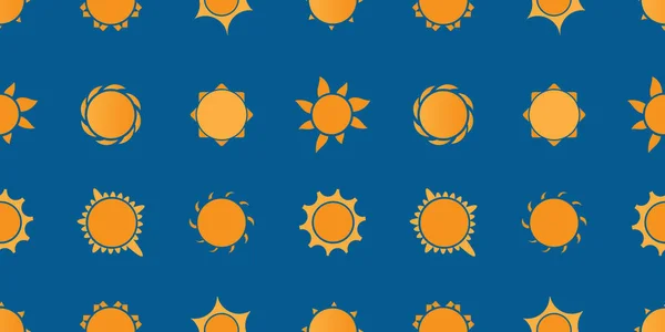 青の背景に様々な形のオレンジの花や太陽のシンボルの多く ヴィンテージスタイルのテクスチャ 自然な花のシームレスなパターンの背景 編集可能なベクトル形式のデザイン要素 — ストックベクタ
