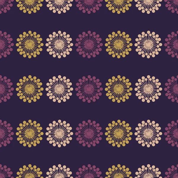 Many Rows Colorful Large Flower Heads Seamless Pattern Colored Purple — Stock Vector