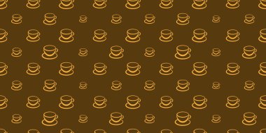 Birçok Kahverengi Kahve Kupası veya Çeşitli Boyutların Çorba Kasesi Sembolleri - Geniş Ölçekli Karanlık Arkaplanda Kusursuz Desen - Düzenlenebilir Vektör Biçiminde Tasarım Şablonu