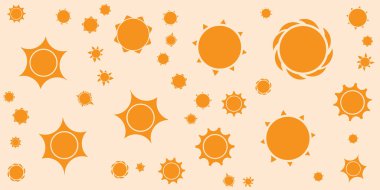 Birçok Turuncu Çiçek veya Çeşitli Şekillerin Güneş Sembolleri - Klasik Biçim, Doğal Çiçeksiz Desen Arkaplan, Düzenlenebilir Vektör Biçiminde Tasarım Elemanı