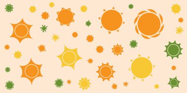 Birçok Turuncu, Yeşil, Kahverengi Çiçekler veya Çeşitli Boyutların Güneş Sembolleri - Geniş Boyutlu Klasik Stil Doku, Geniş Boyutlu Doğal Çiçek Örnekleri, Düzenlenebilir Vektör Biçiminde Tasarım Elemanı