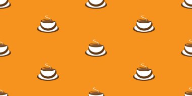 Birçok Kahverengi ve Beyaz Kahve Kupası veya Çeşitli Boyutların Çorba Kasesi Sembolleri - Geniş Ölçekli Kahverengi Arkaplanda Kusursuz Desen - Düzenlenebilir Vektör Biçiminde Tasarım Şablonu