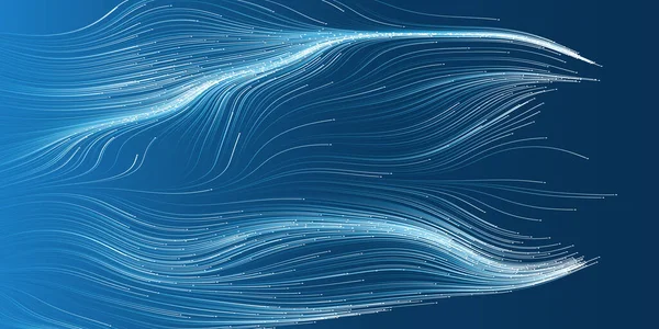 White Blue Moving Flowing Stream Flowing Particles Curving Wavy Lines — Wektor stockowy