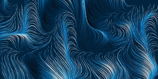 要旨モダンスタイル幾何学的背景デザイン メタリックブルーライト3Dフロー拡散曲線パターン ダークデジタル生成ラインアート 編集可能なベクトル形式のテンプレート — ストックベクタ