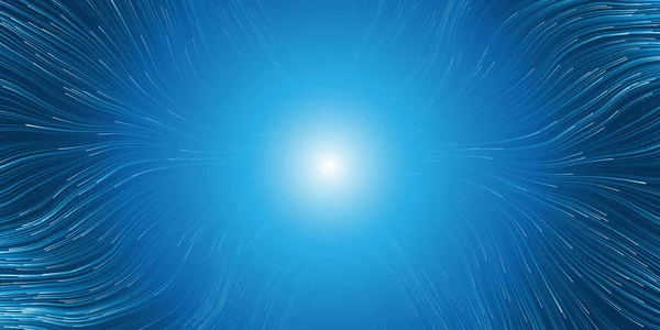 Kıvrımlı Parçacıkların Mavi Beyaz Hareketli Akımı Dalgalı Çizgiler Parlak Yıldızın — Stok Vektör