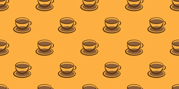 さまざまなサイズの茶色いコーヒーカップやスープボウルのシンボルがたくさんあります 幅広いスケールでシームレスなパターンオレンジの背景 編集可能なベクトル形式のデザインテンプレート — ストックベクタ