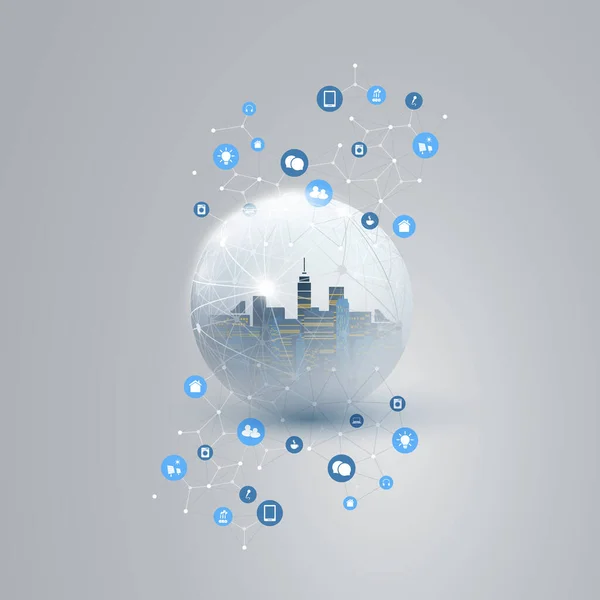 Futuristisches Designkonzept Für Smart City Iot Und Cloud Computing Mit — Stockvektor