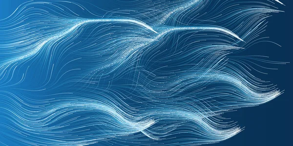 白色和蓝色运动 曲线中发光颗粒流 波纹线 黑暗的现代抽象三维几何背景 平面设计 可编辑矢量格式的生成艺术 — 图库矢量图片